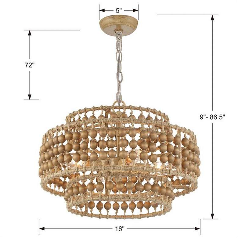 Image 7 Silas 16" Wide Sand Steel Wood Beads 4-Light Chandelier more views