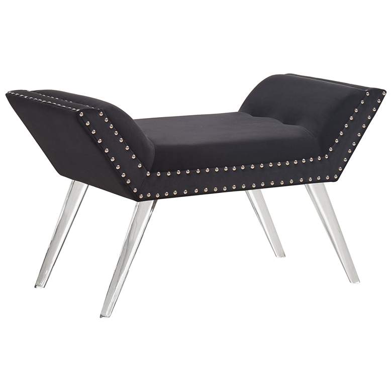 Image 1 Silas 36 in. Wide Ottoman Bench in Black Tufted Velvet, and Acrylic Legs