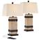 Silas Wood Finish Rustic USB Table Lamps Set of 2