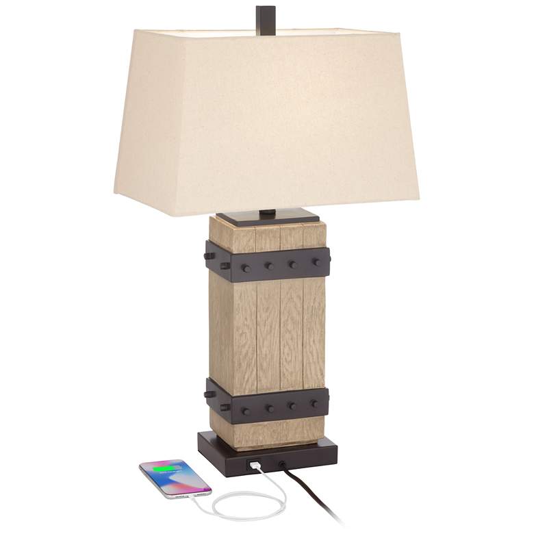 Image 3 Silas Wood Finish Rustic USB Table Lamps Set of 2 more views