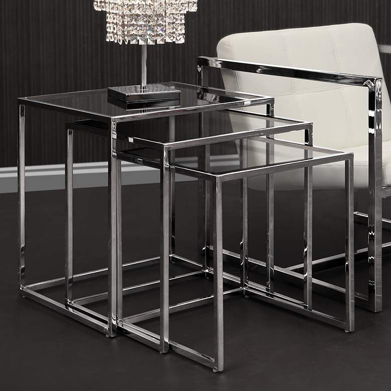 Image 1 Silhouette Set of 3 Glass and Chrome Nesting Accent Tables