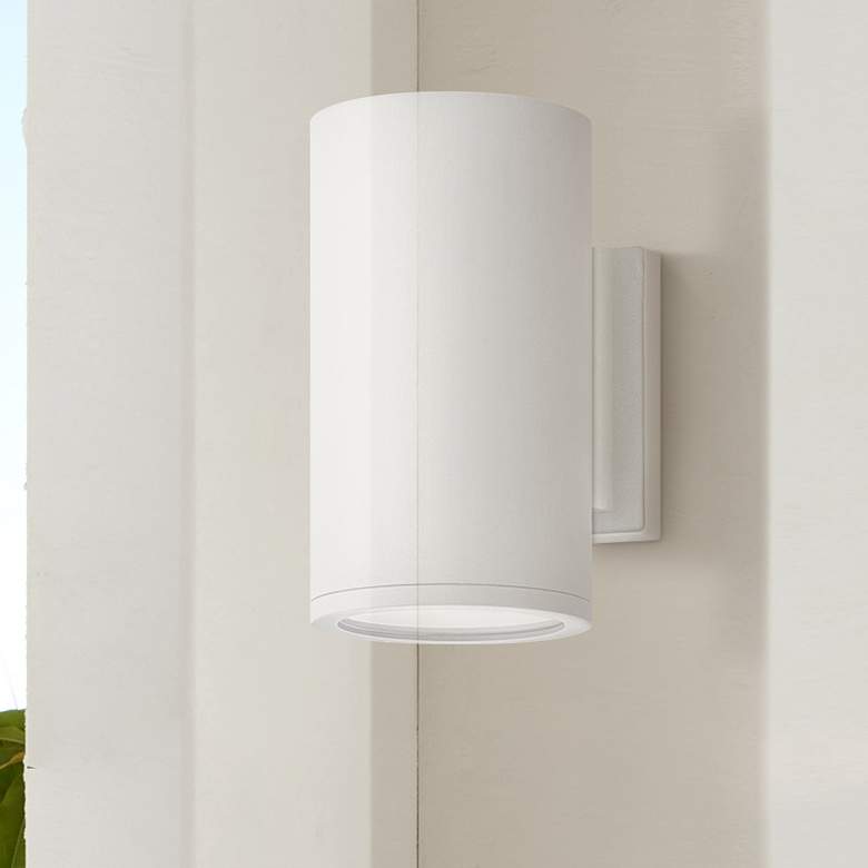 Image 1 Silo 8" High Satin White Cylindrical LED Outdoor Wall Light