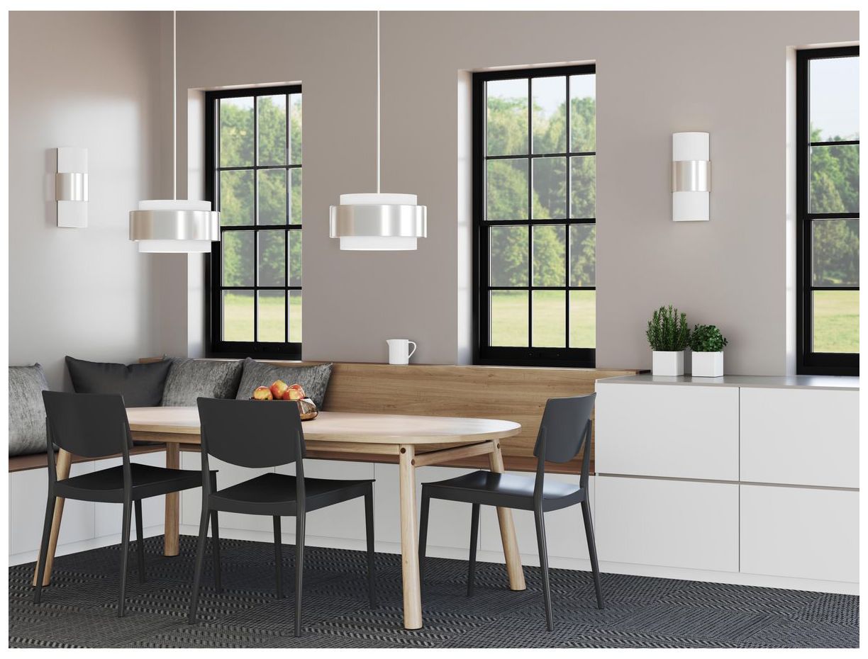 Image 2 Silva Collection Three-Light White Linen Shade Pendant more views