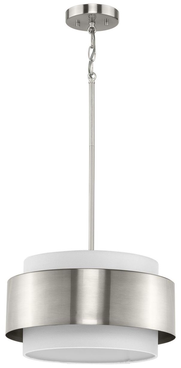 Image 5 Silva Collection Three-Light White Linen Shade Pendant more views