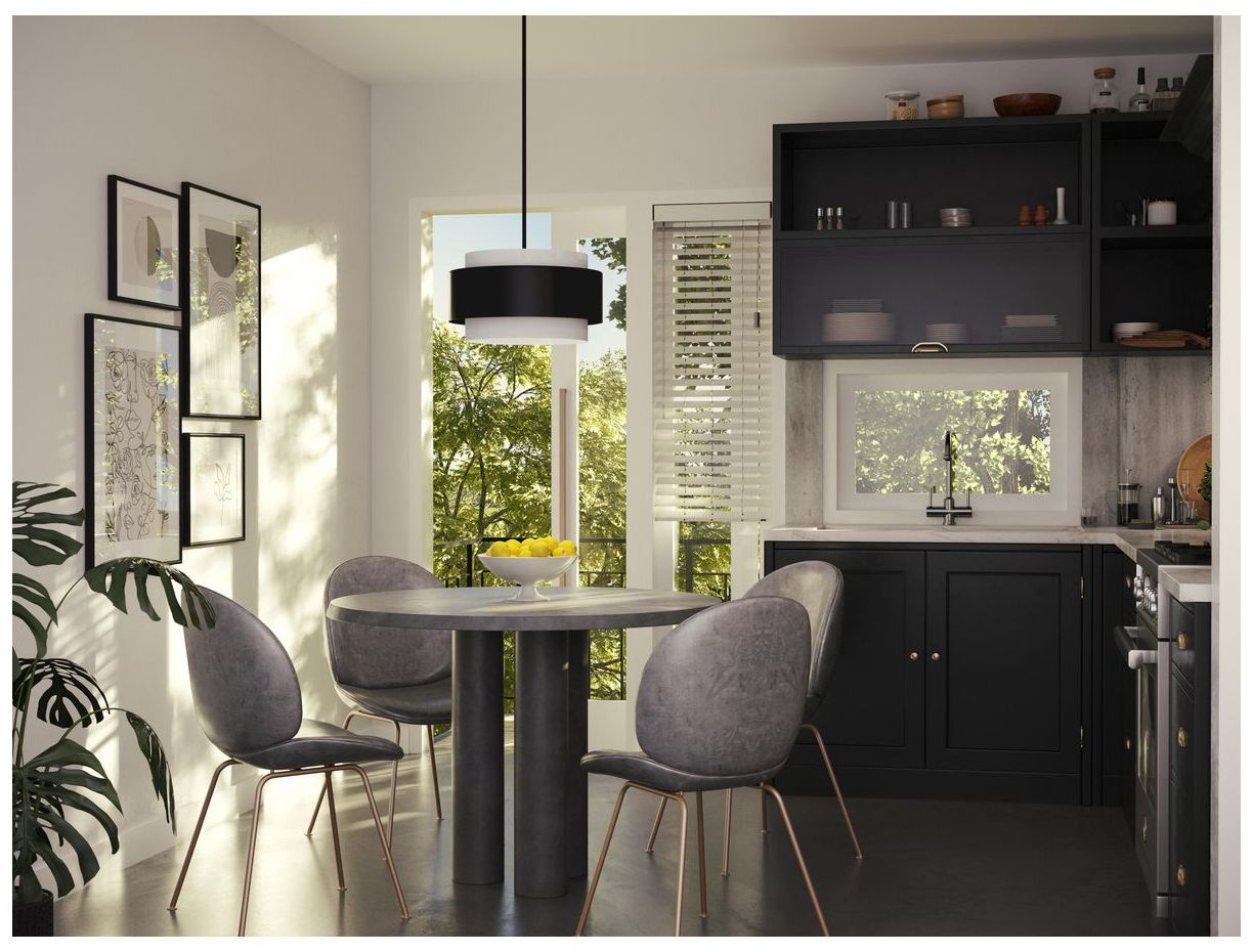 Image 3 Silva Collection Three-Light White Linen Shade Pendant more views