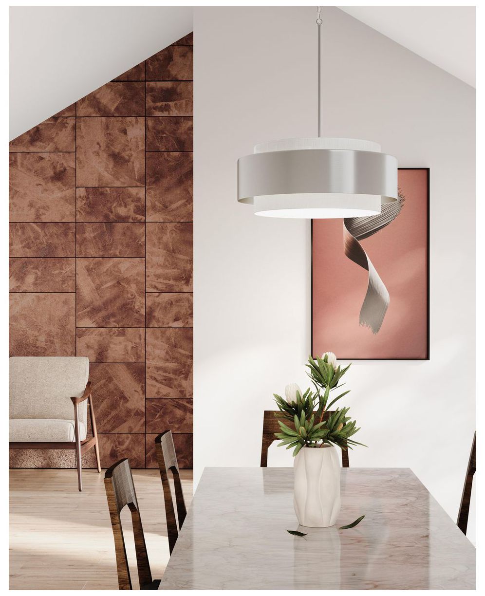 Image 2 Silva Collection Three-Light White Linen Shade Pendant more views