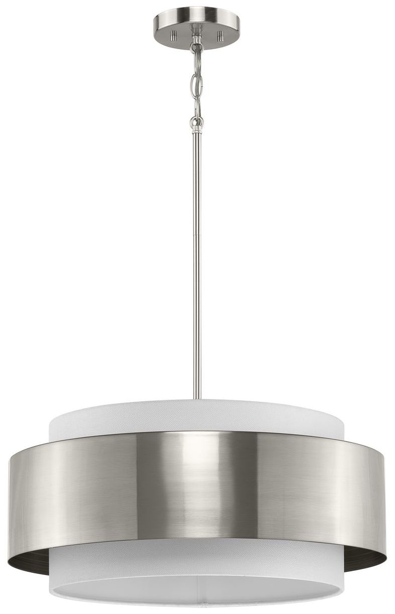 Image 5 Silva Collection Three-Light White Linen Shade Pendant more views