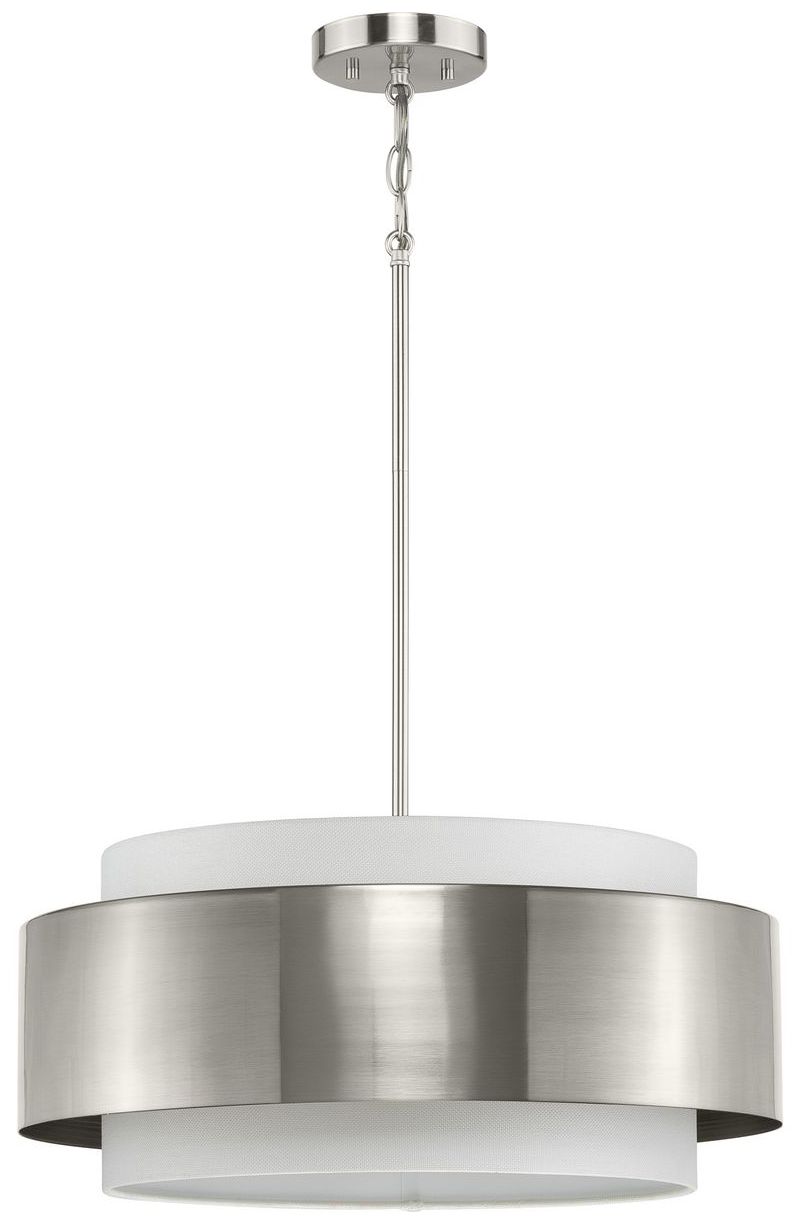 Image 6 Silva Collection Three-Light White Linen Shade Pendant more views