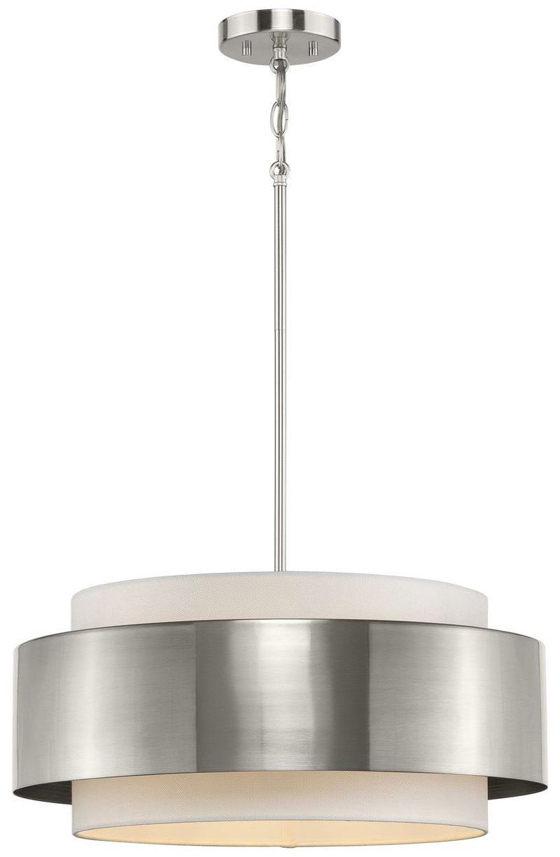 Image 7 Silva Collection Three-Light White Linen Shade Pendant more views