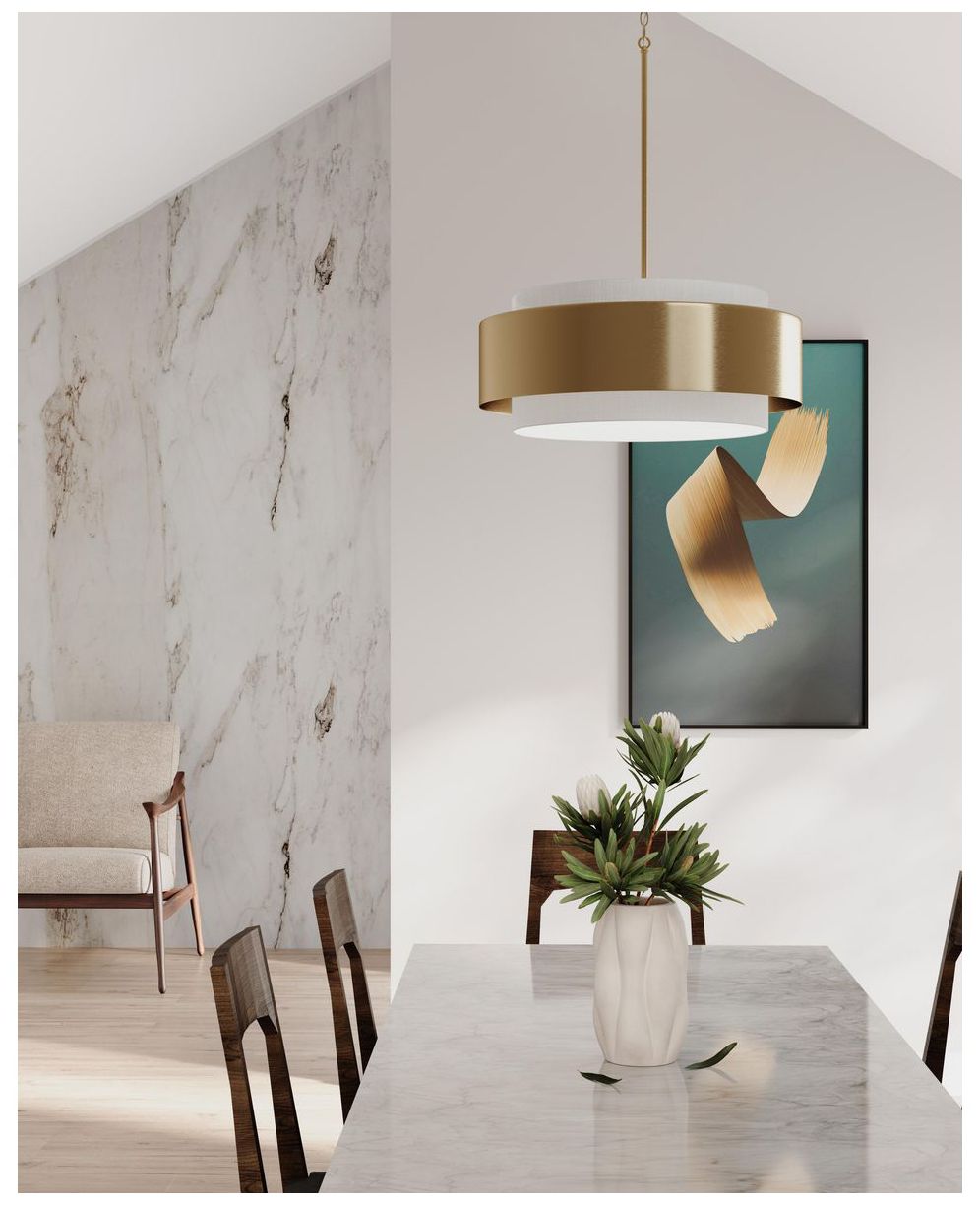 Image 2 Silva Collection Three-Light White Linen Shade Pendant more views