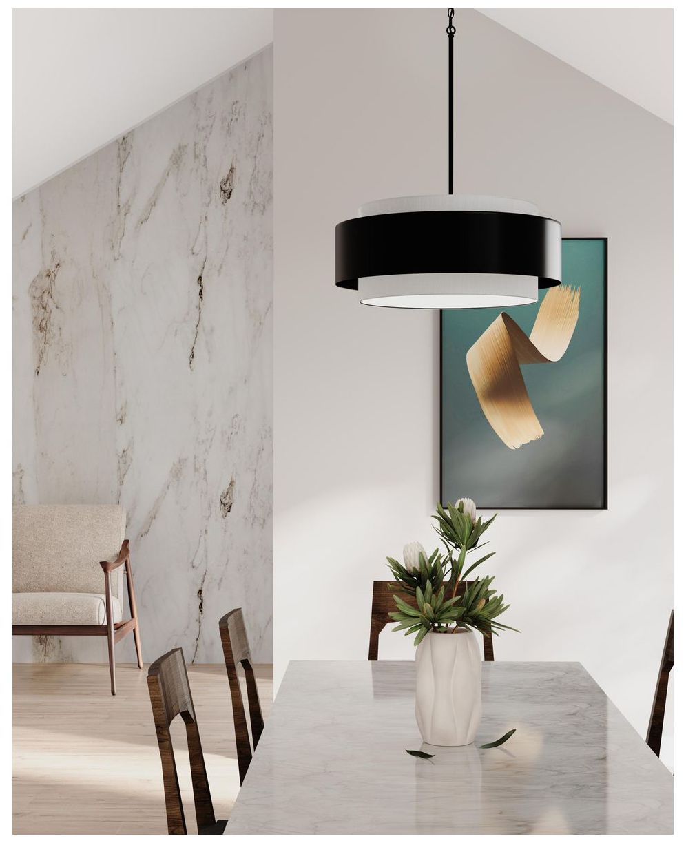 Image 2 Silva Collection Three-Light White Linen Shade Pendant more views