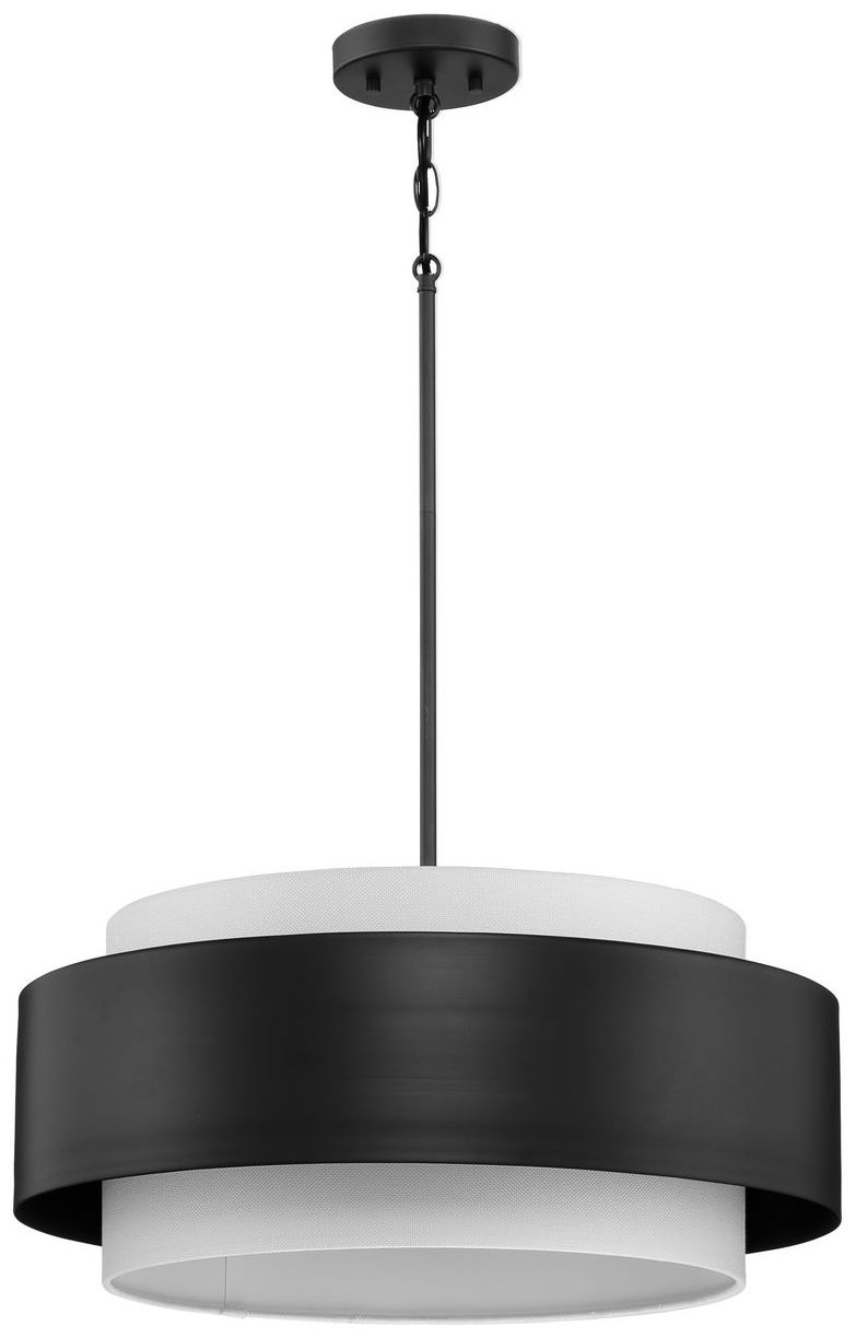 Image 5 Silva Collection Three-Light White Linen Shade Pendant more views