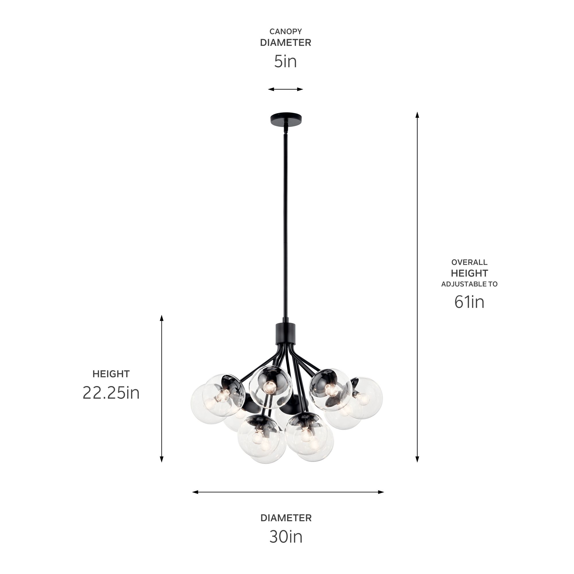 Silvarious Black Chandelier Convertible 12Lt