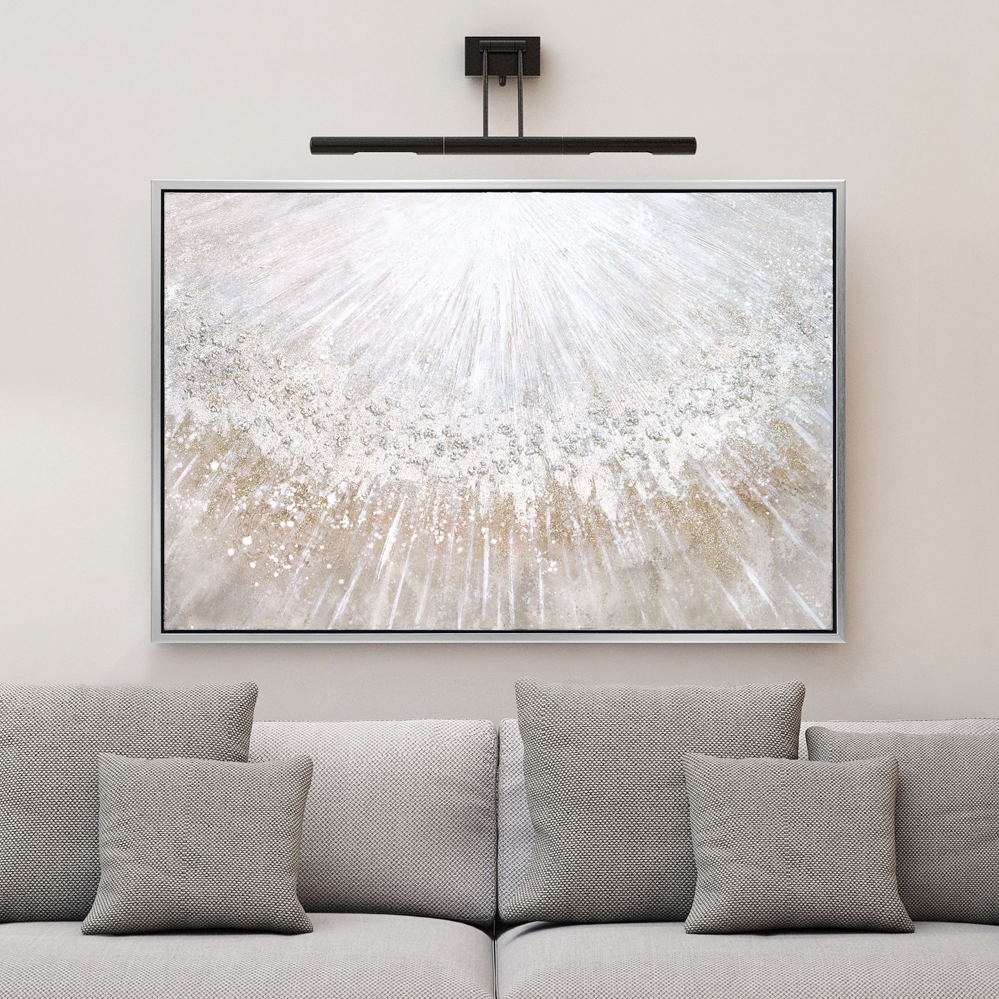 Silver 48" Wide Textured Metallic Framed Canvas Wall Art in scene