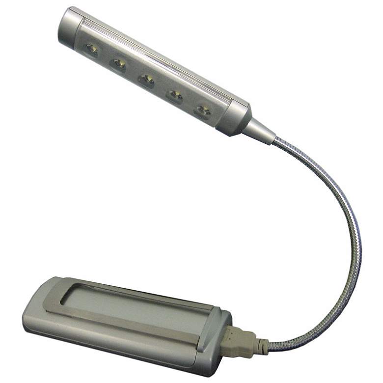 Image 1 Silver 5-LED USB/Battery-Powered Book Light
