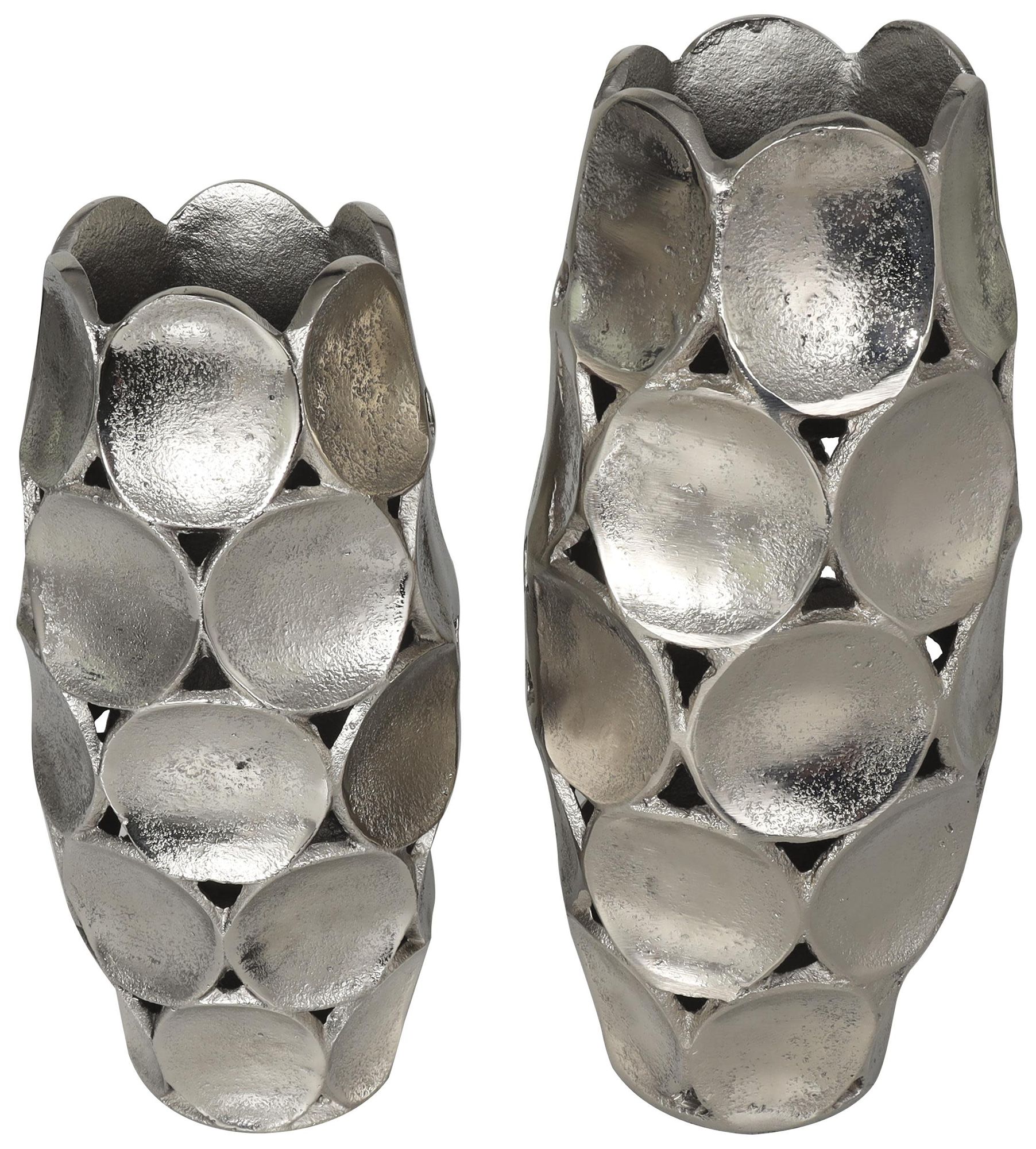 Image 2 Silver Aluminum Metal Contemporary Vase, S/2 13", 11"H