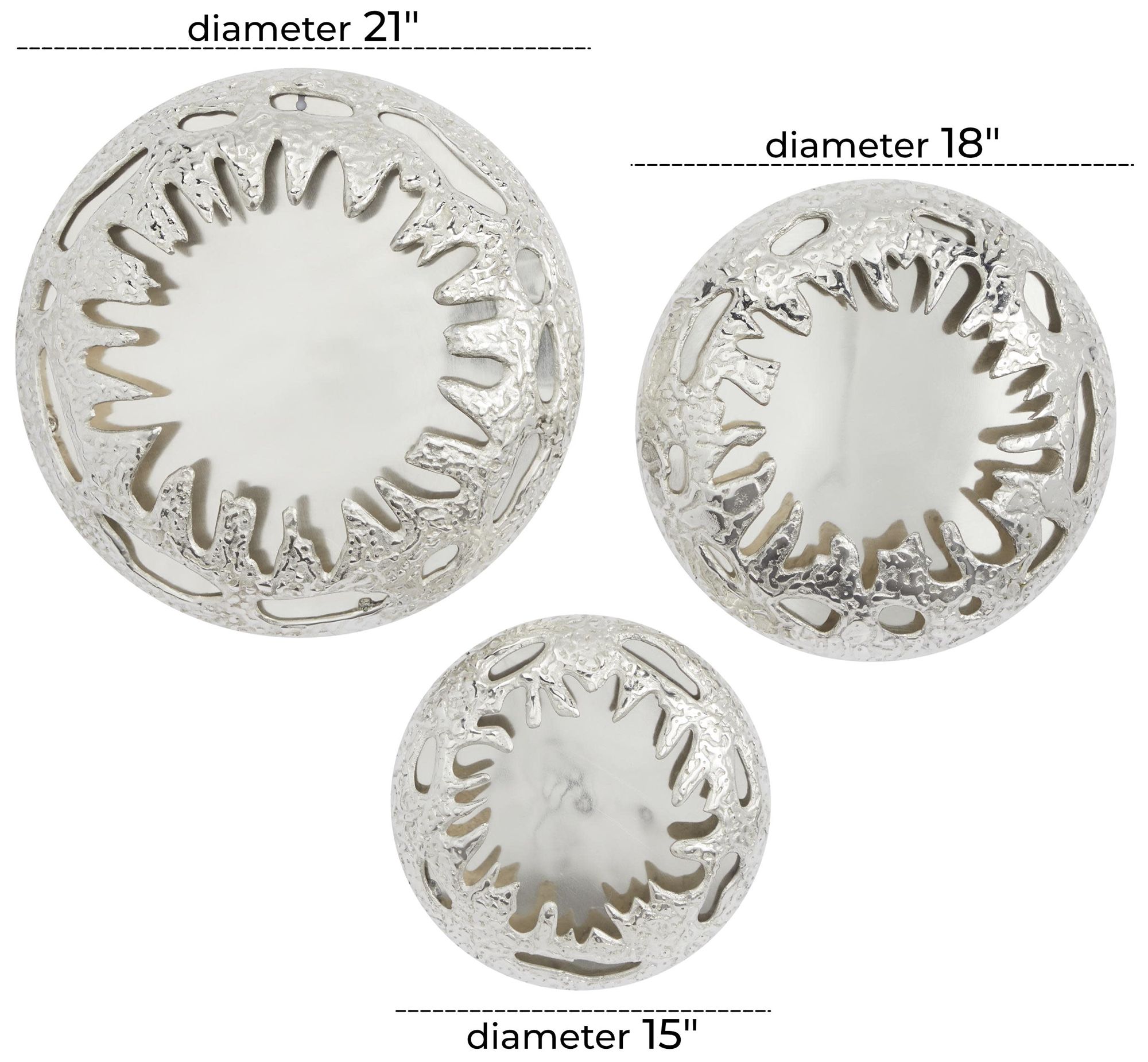 Image 7 Silver Aluminum Metal Contemporary Wall Decor, S/3 21", 18", 15"H more views