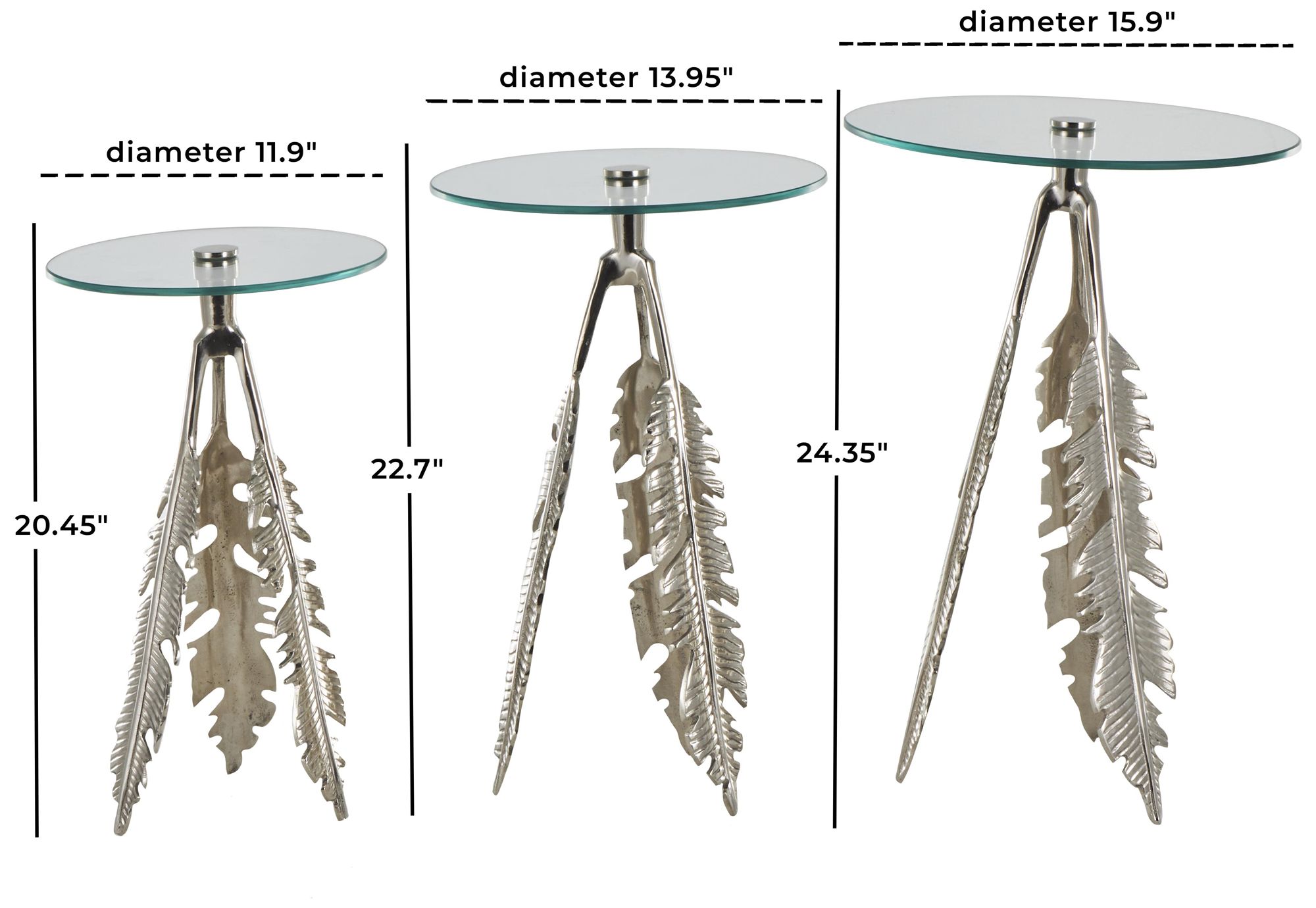 Image 7 Silver Aluminum Metal Eclectic Accent Table, S/3 24", 23", 20"H more views