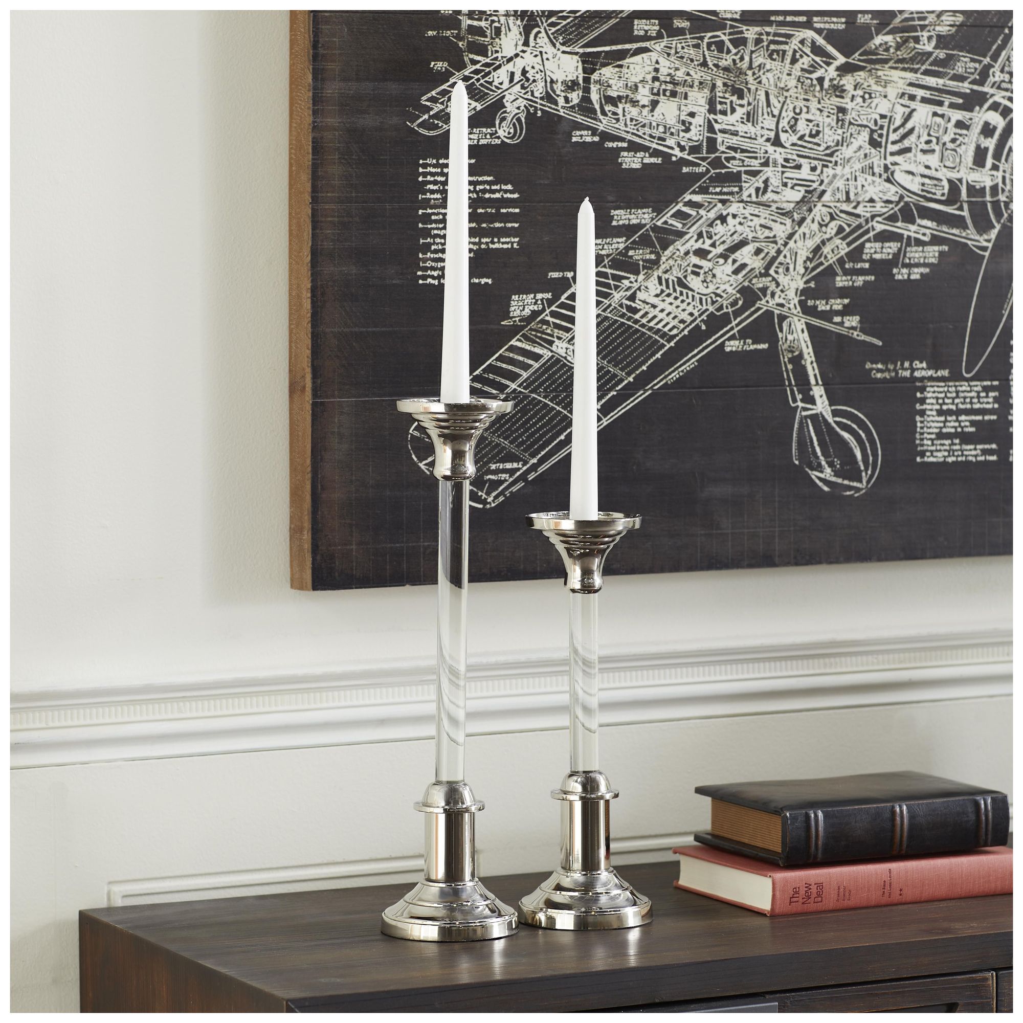 Image 4 Silver Aluminum Metal Glam Candle Holder, S/2 12", 16"H more views