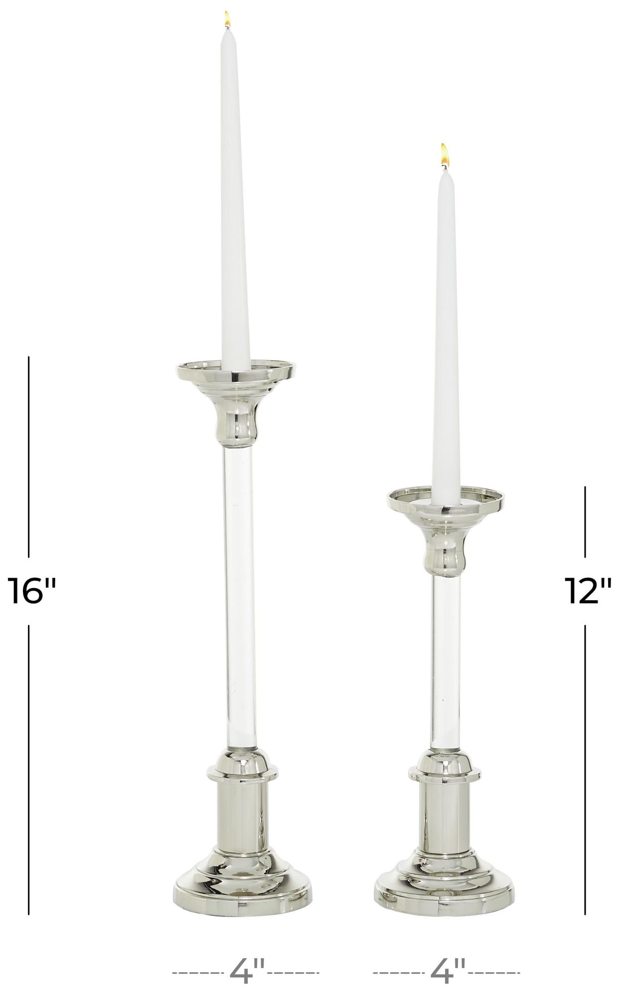Image 7 Silver Aluminum Metal Glam Candle Holder, S/2 12", 16"H more views