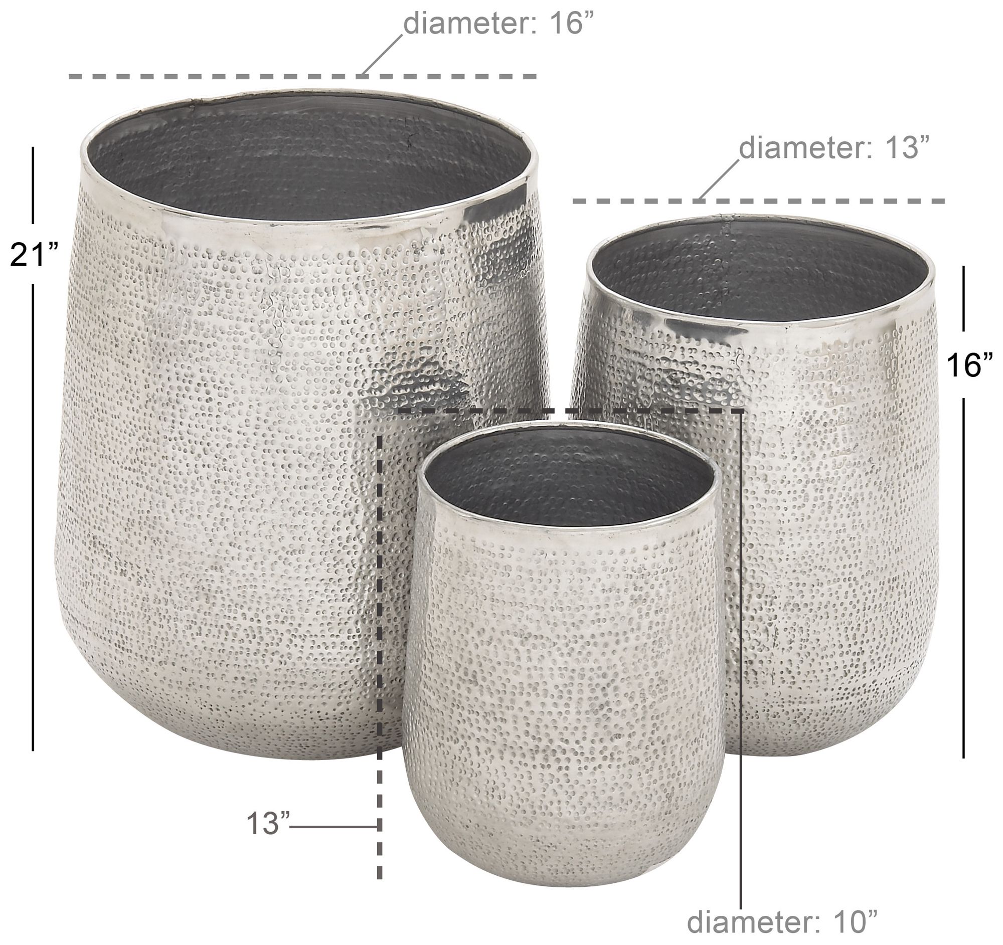 Image 7 Silver Aluminum Metal Glam Planter, S/3 21", 16", 13"H more views