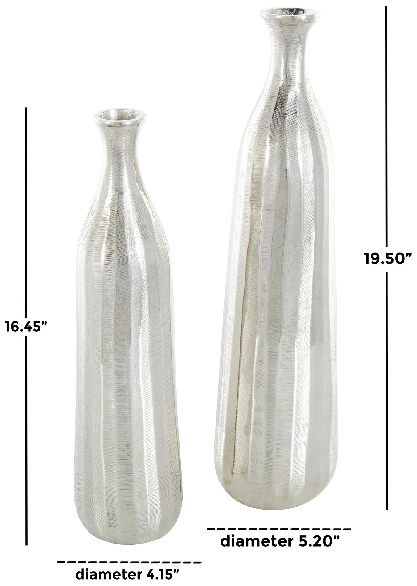 Image 7 Silver Aluminum Metal Glam Vase, S/2 20", 16"H more views