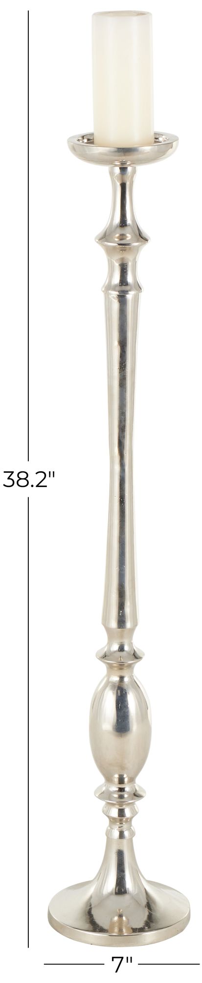 Image 7 Silver Aluminum Metal Traditional Candle Holder, 7" x 7" x 38" more views