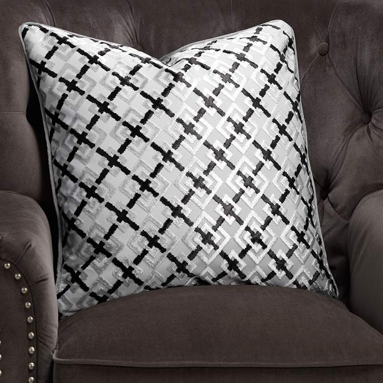 Image 1 Silver and Black Patterned 20 inch Square Decorative Pillow