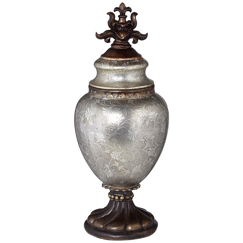 Image 1 Silver and Bronze 22 inch High Ceramic Urn with Lid