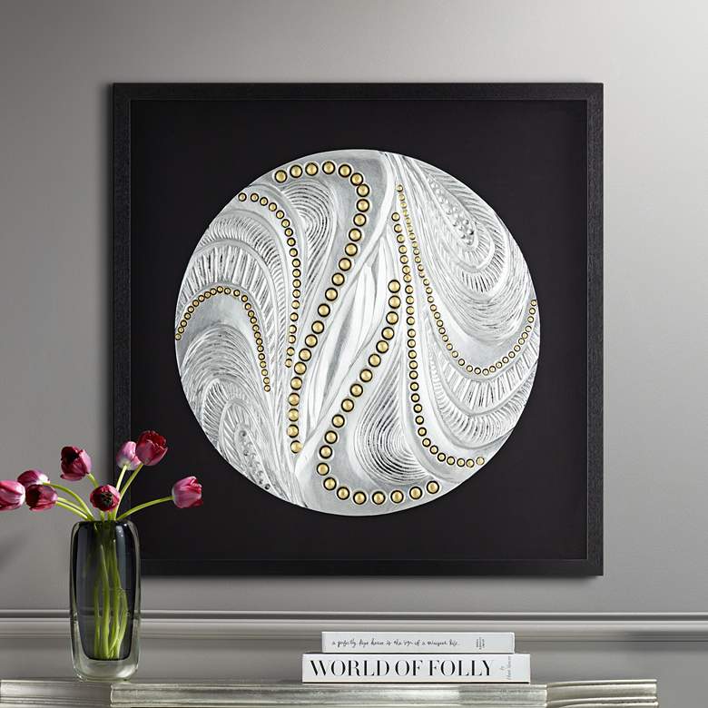 Image 1 Silver and Gold Dot 31 1/2" Square Framed Wall Art