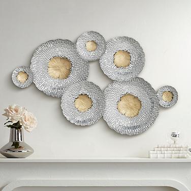 Silver and Gold Fan 39" Wide Metal Wall Art