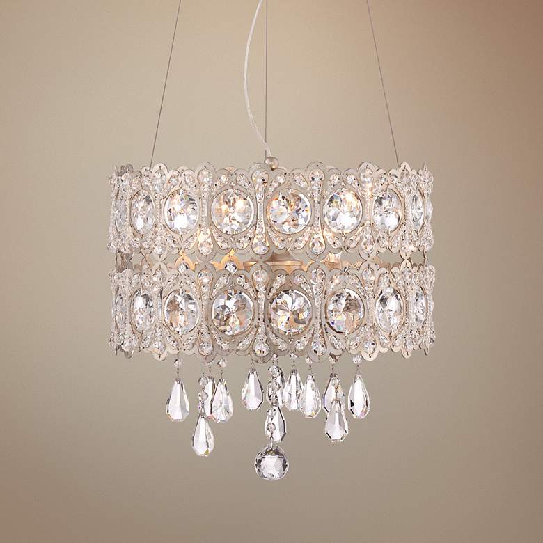 Image 1 Silver and Gold Leaf Hatbox 14 3/4 inchW Crystal Pendant Light
