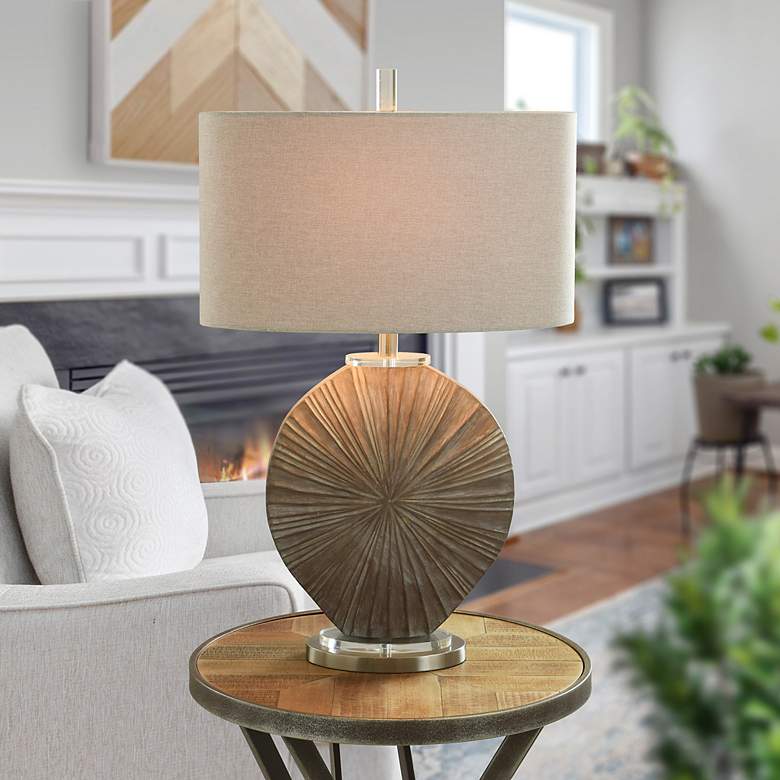 Image 1 Silver Burst 28" High Brushed Grey Table Lamp With Taupe Shade