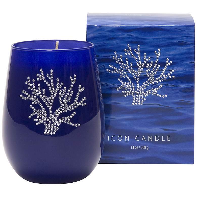 Image 1 Silver Coral Icon Candle in Blue Glass