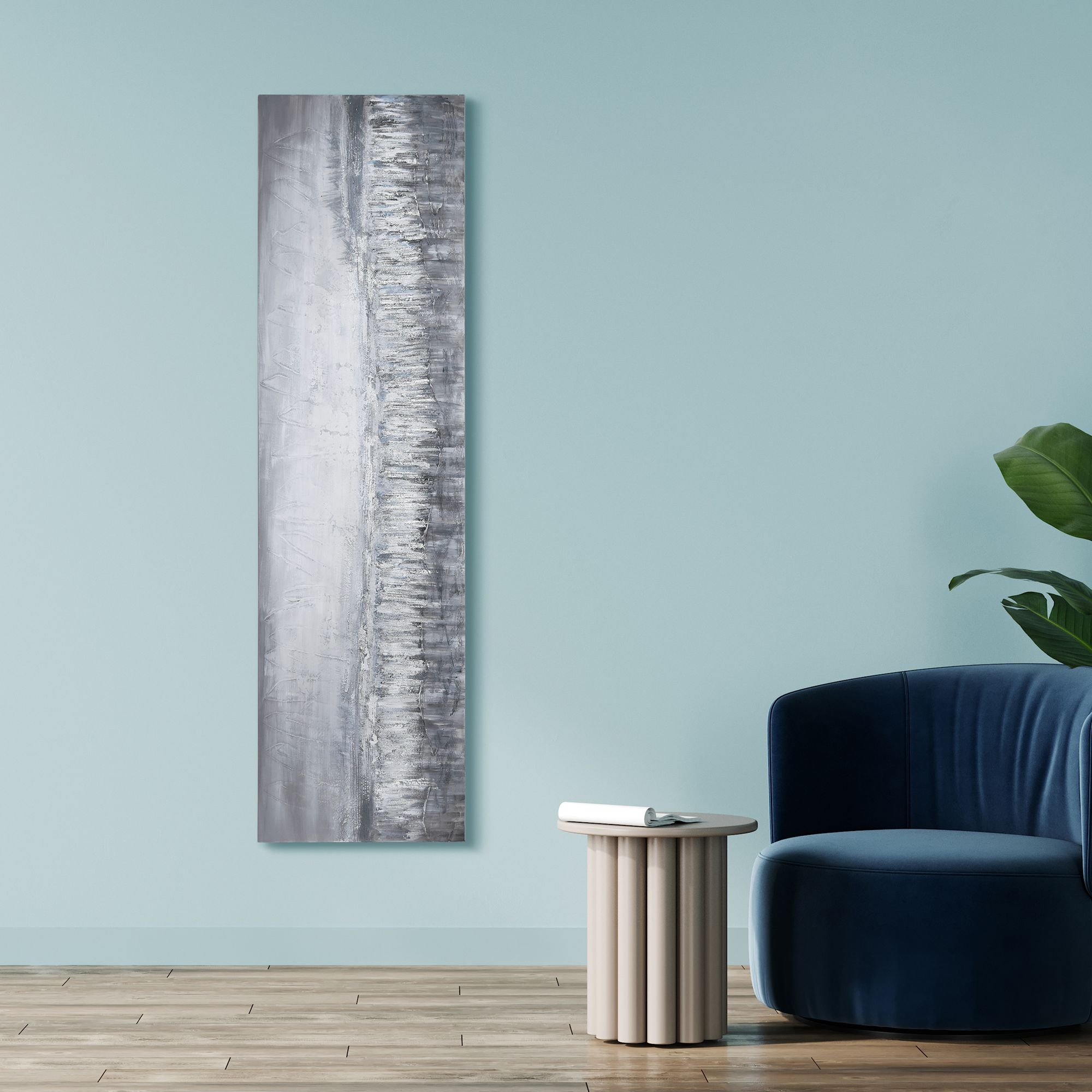 Silver Dust 72" Wide Textured Metallic Canvas Wall Art in scene