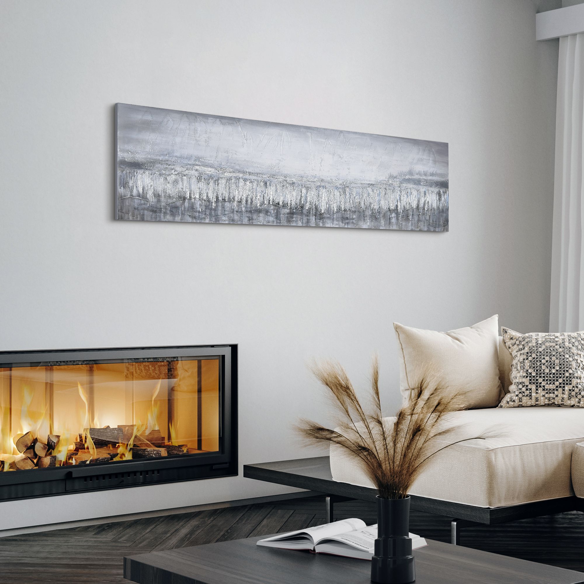 Silver Dust 72" Wide Textured Metallic Canvas Wall Art in scene