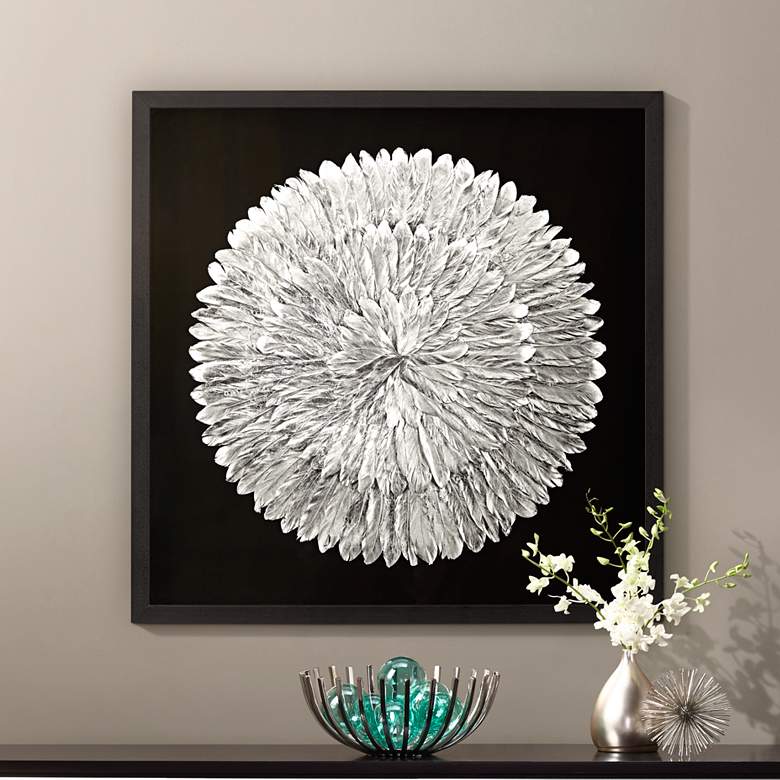Silver Feathers 31 1/2&quot; Square Modern Wall Art