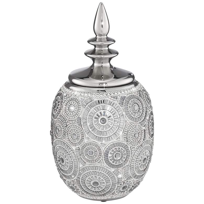 Image 2 Silver Geometric Circles 13 inch High Ceramic Decorative Jar with Lid