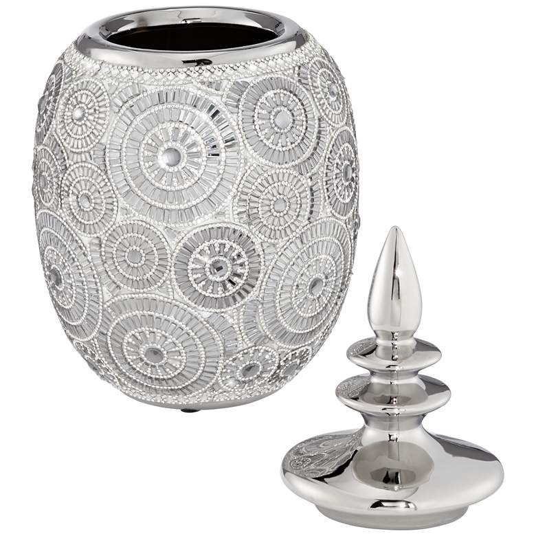 Image 5 Silver Geometric Circles 13 inch High Ceramic Decorative Jar with Lid more views