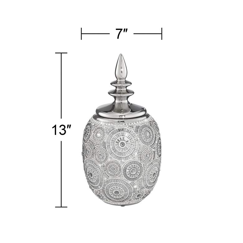 Image 6 Silver Geometric Circles 13 inch High Ceramic Decorative Jar with Lid more views