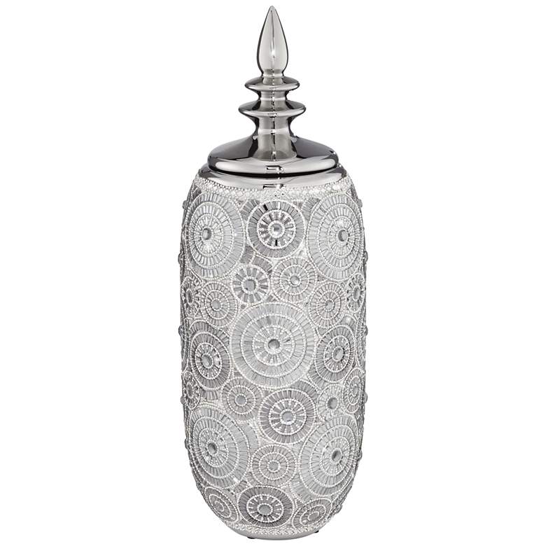 Image 1 Silver Geometric Circles  17" High Ceramic Decorative Jar with Lid