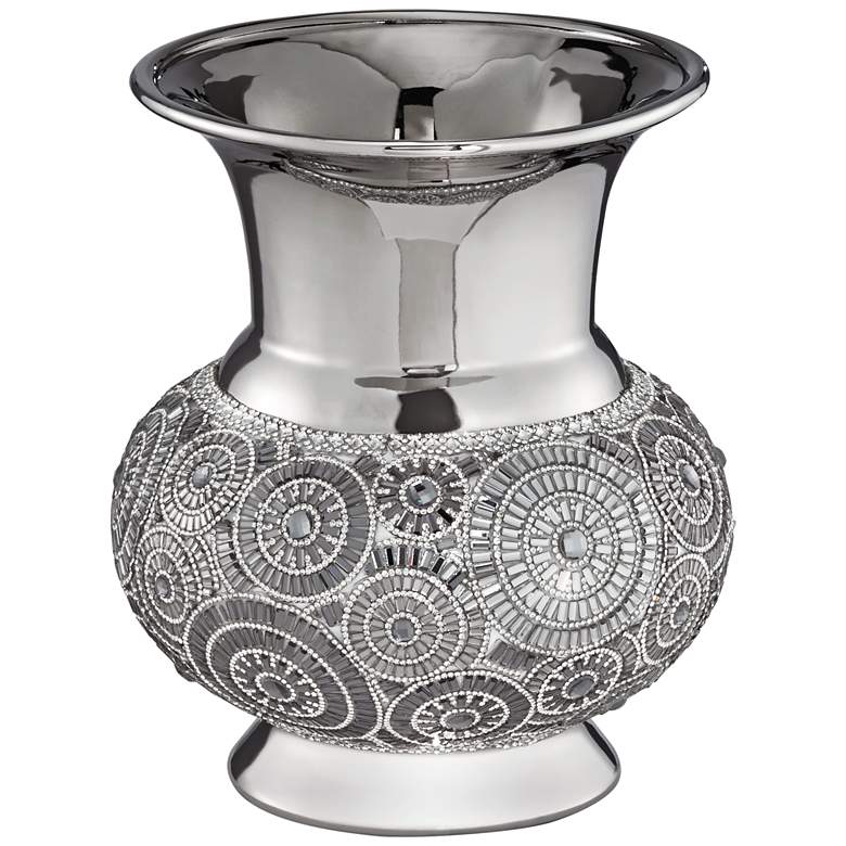 Silver Geometric Circles 9 1/2&quot; High Modern Ceramic Vase
