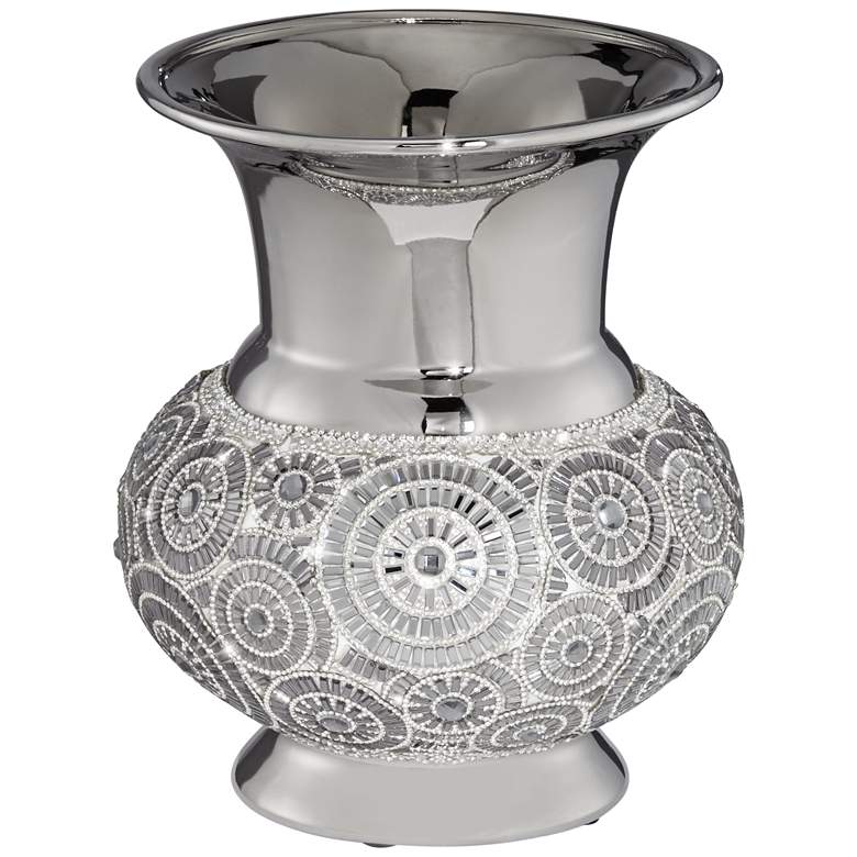 Image 5 Silver Geometric Circles 9 1/2 inch High Modern Ceramic Vase more views