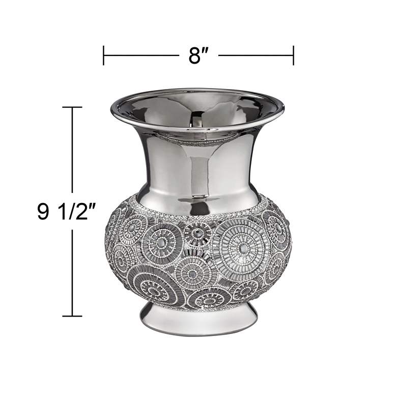 Image 6 Silver Geometric Circles 9 1/2 inch High Modern Ceramic Vase more views