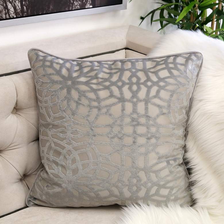 Image 1 Silver Geometric Velvet 20" Square Decorative Pillow
