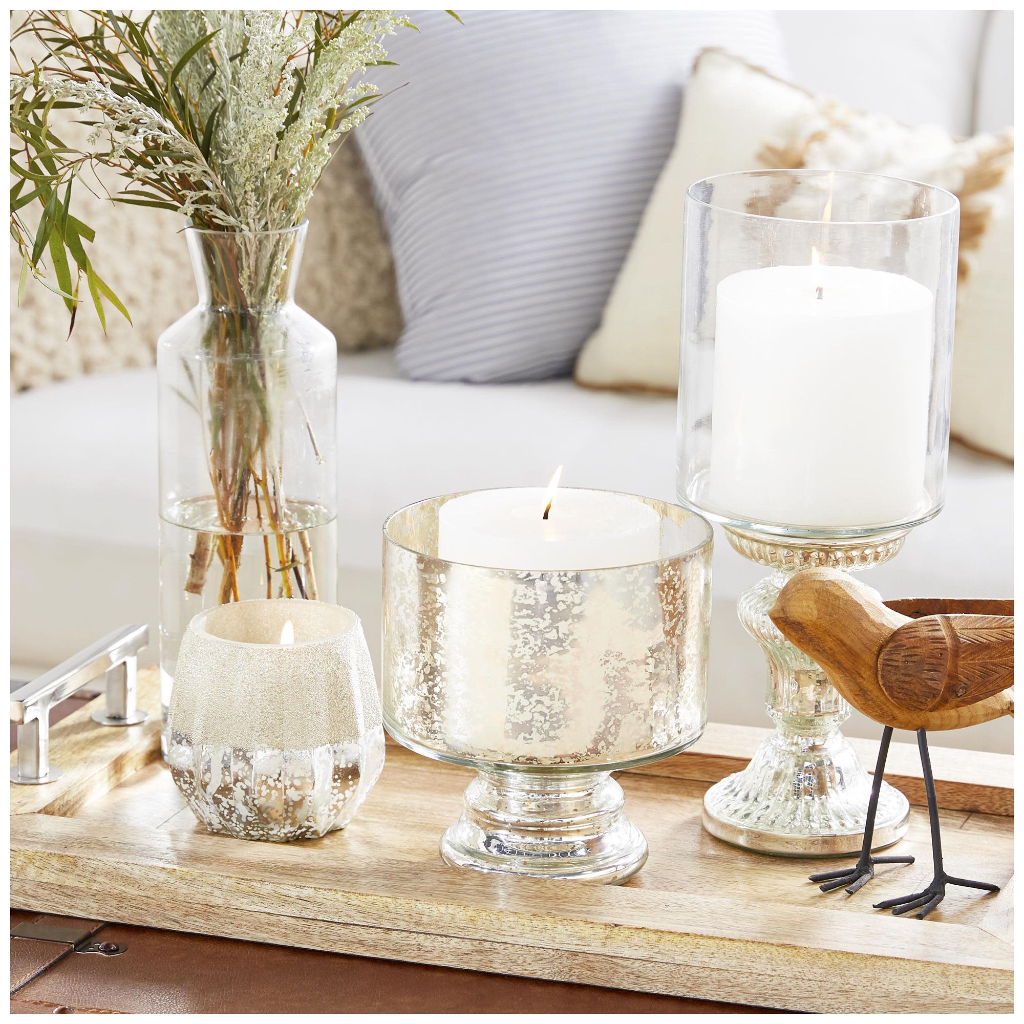 Image 4 Silver Glass Contemporary Hurricane Lamp, 6" x 6" x 7" more views