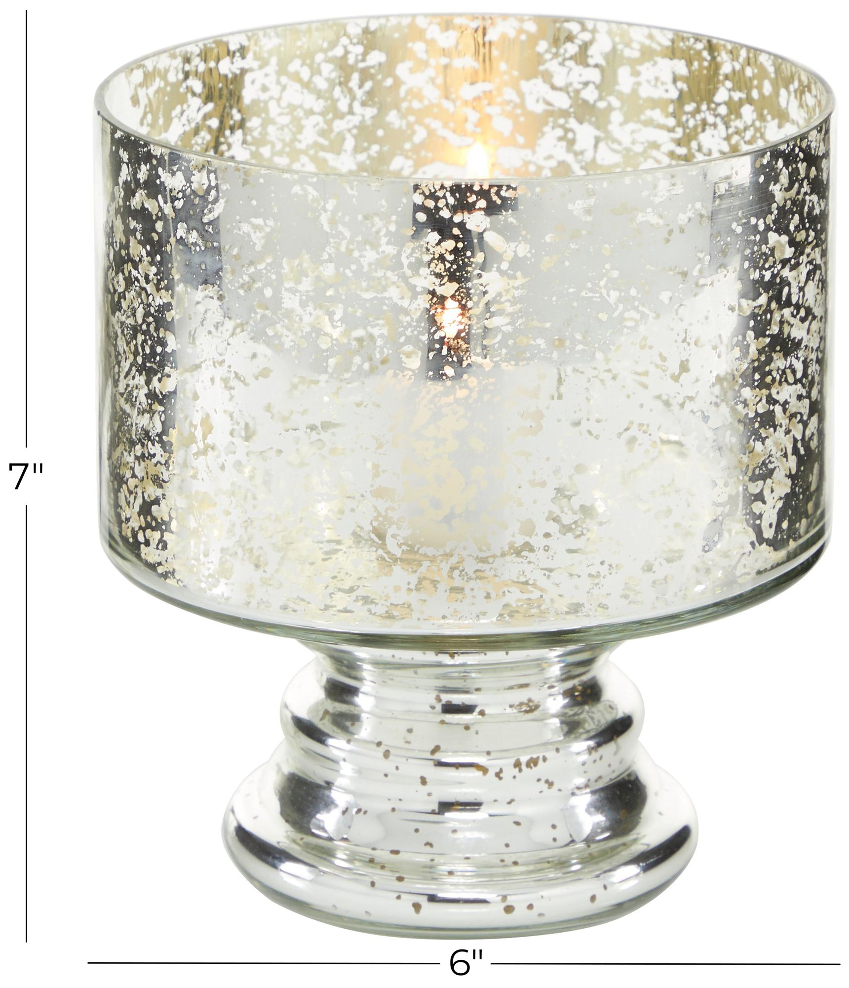 Image 6 Silver Glass Contemporary Hurricane Lamp, 6" x 6" x 7" more views