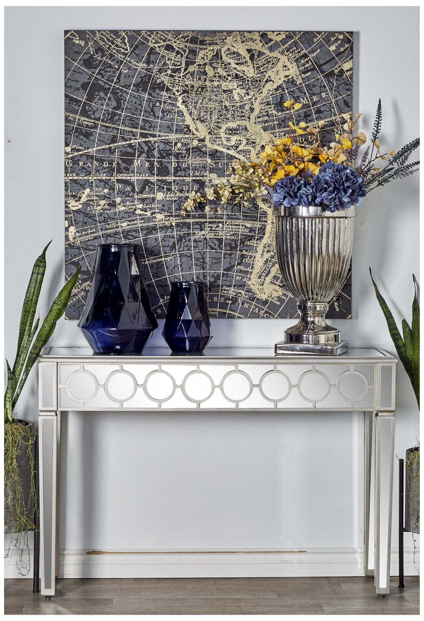 Image 3 Silver Glass Glam Console Table, 47" x 14" x 32" more views