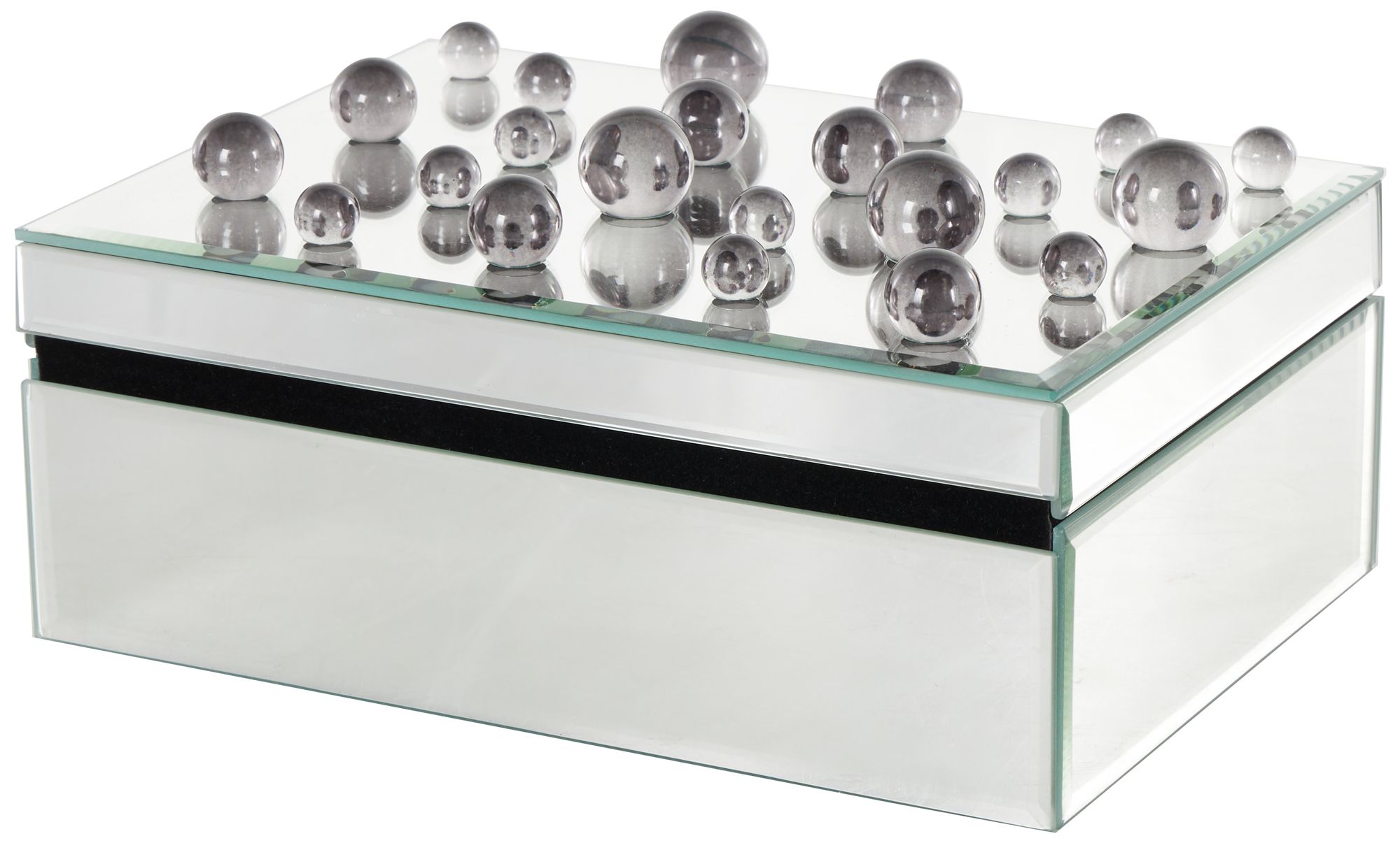 Image 5 Silver Glass Glam Jewelry Box, 10" x 7" x 5" more views