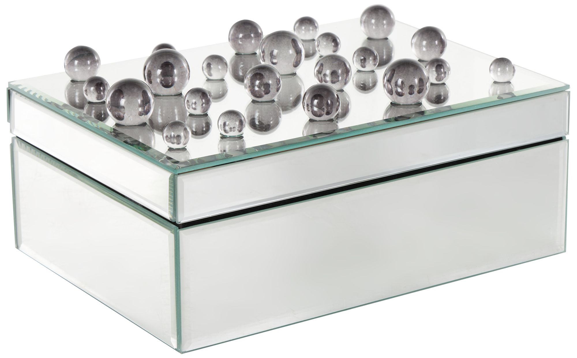 Image 6 Silver Glass Glam Jewelry Box, 10" x 7" x 5" more views